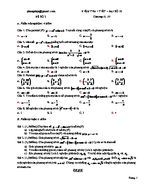 Đề kiểm tra 1 tiết Chương II+III môn Đại số Lớp 10 - Đề số 2